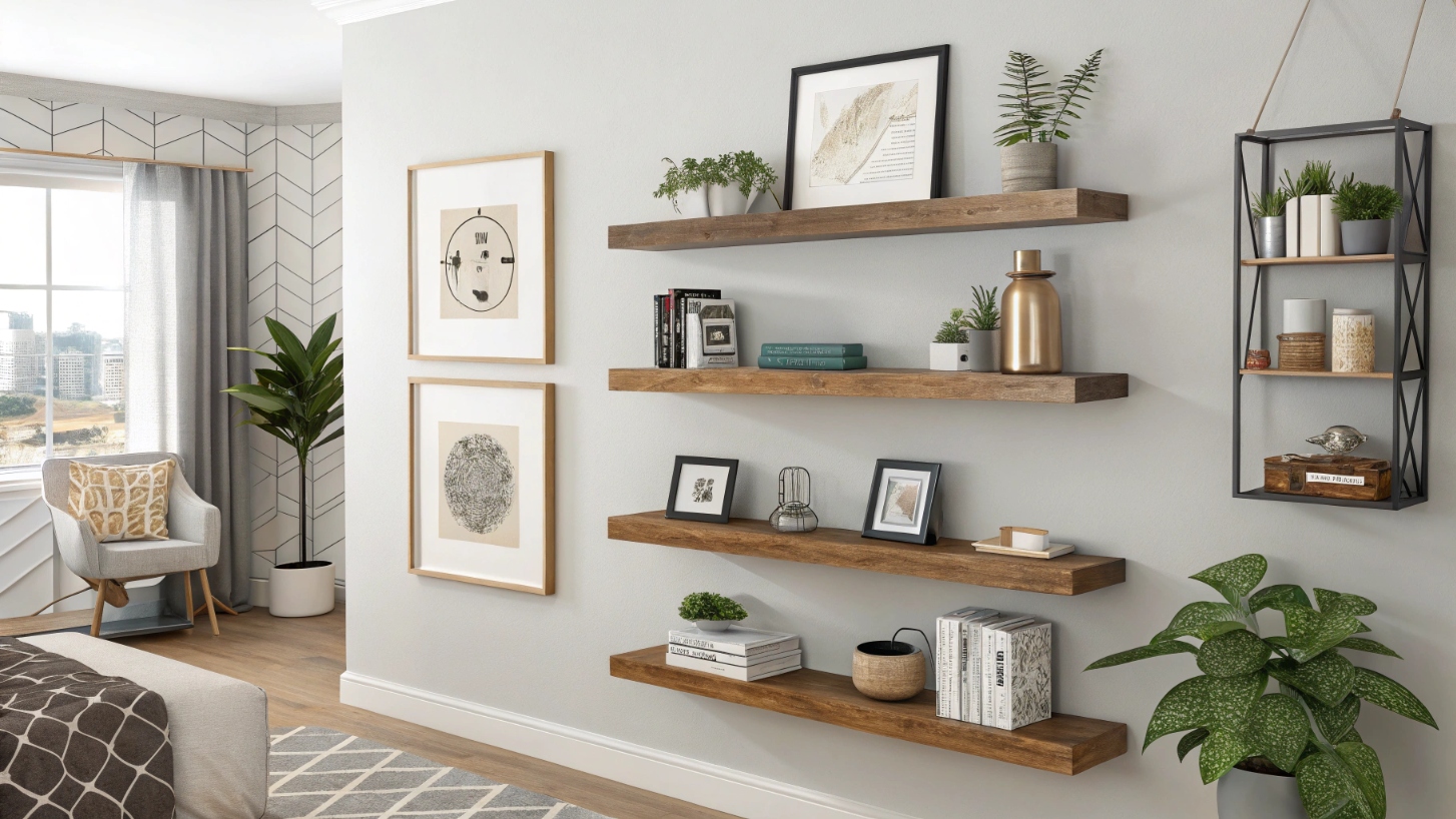 Виды навесных полок и варианты размещения в интерьере