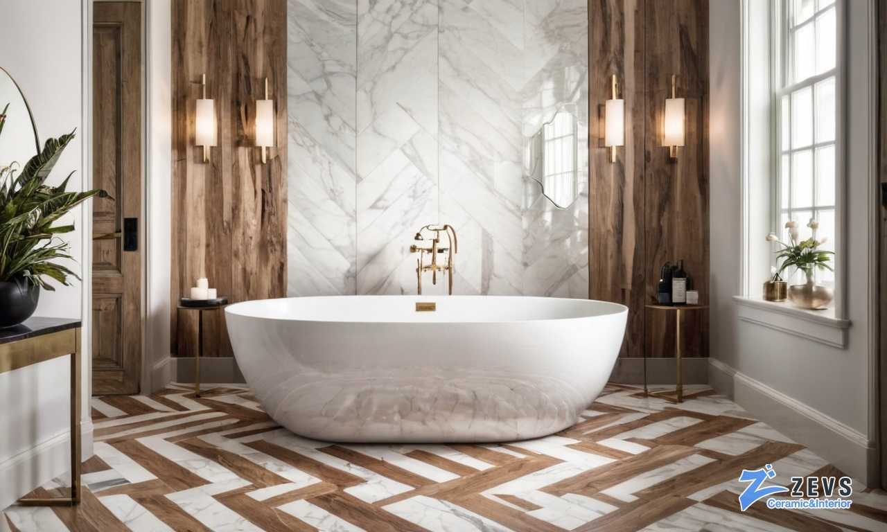 Идеи стильного дизайна ванной комнаты с использованием плитки под камень