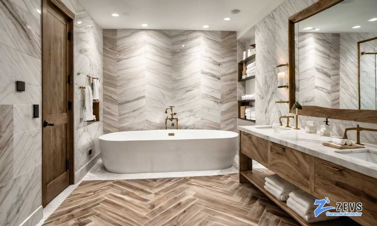Глянцевая плитка под камень как стильное решение для создания акцентов в интерьере ванной комнаты