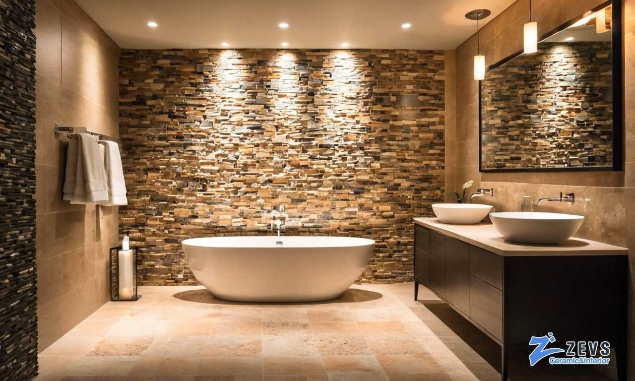 Идеи для создания акцентной стены в ванной с использованием плитки под камень для стильного и природного интерьера
