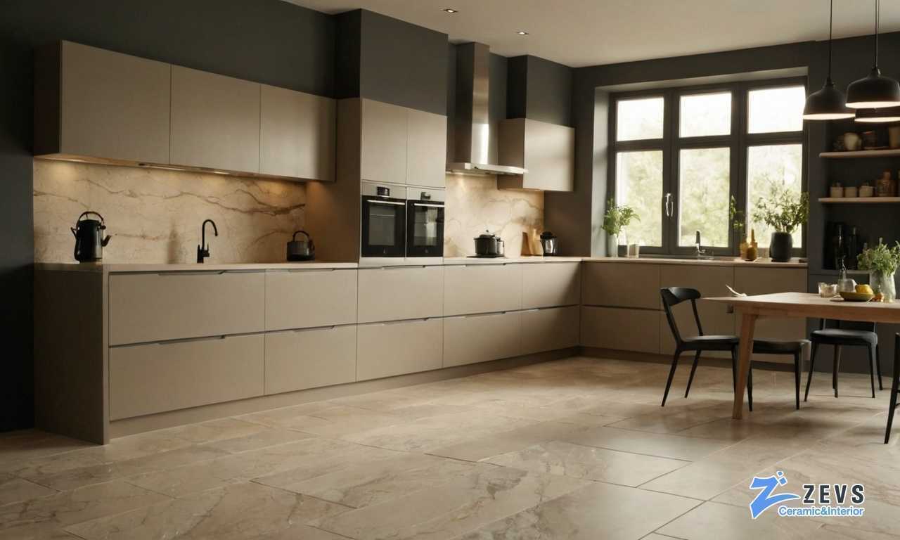Идеи для стильного интерьера кухни с керамогранитом под бетон и текстурными решениями