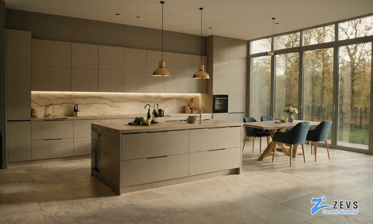 Керамогранит под бетон и стекло для кухни в минималистичном и современном стиле