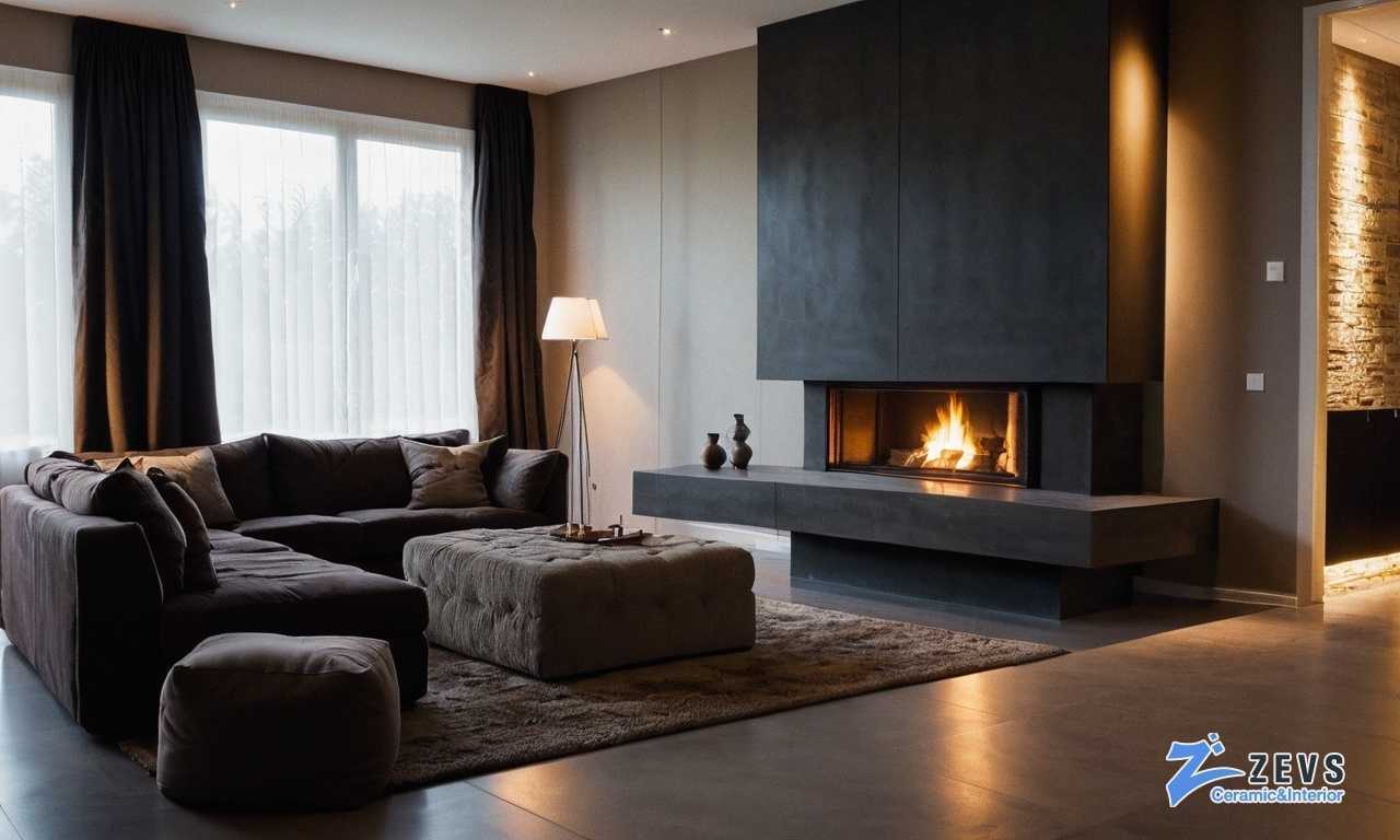 Современные тренды и стильные идеи облицовки камина плиткой под бетон