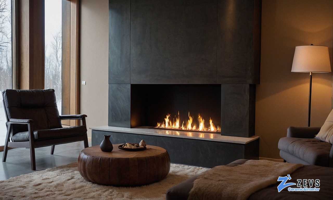 Как правильно выбрать плитку для облицовки камина в большой гостиной и создать стильный интерьер